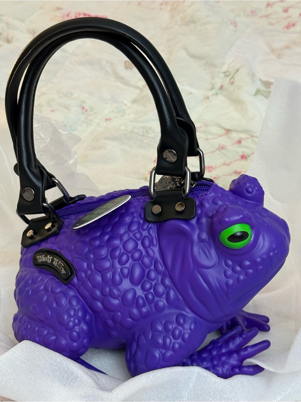NWT Windy Willow Dark Purple Toad Bag with Glow In The Dark Eyes